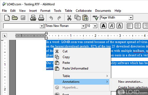 Use templates, insert tables and format various elements - Screenshot of AbiWord