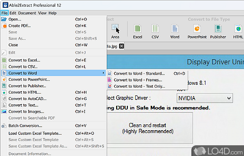 Extract to Microsoft Word and Excel files - Screenshot of Able2Extract