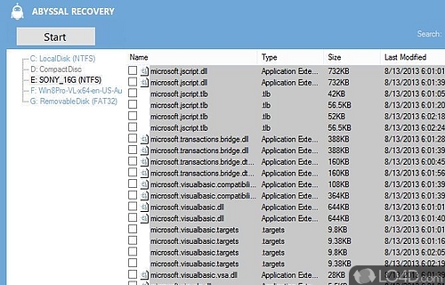 Enables any type of user to recover lost information from local - Screenshot of Abyssal Recovery