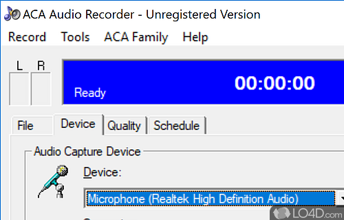 Quality settings, and scheduler - Screenshot of ACA Audio Recorder