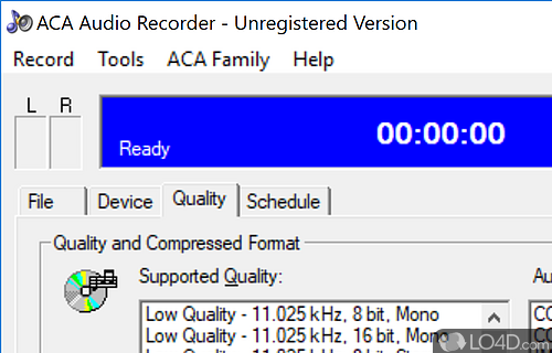 User interface - Screenshot of ACA Audio Recorder