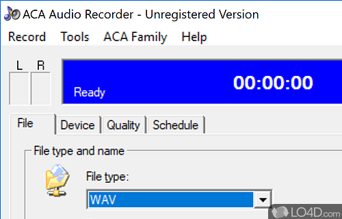 Visual design, and input options - Screenshot of ACA Audio Recorder