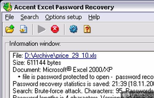 Accent EXCEL Password Recovery Screenshot