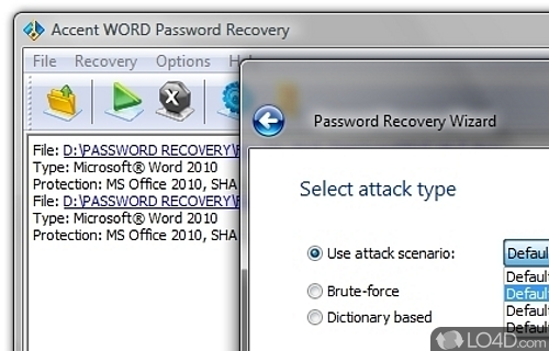 Screenshot of Accent Word Password Recovery - Recover a lost or forgotten password for any document created and protected by Microsoft Word
