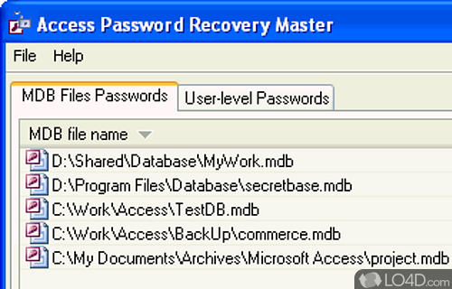 Screenshot of Access Password Recovery Master - Is designed to help users recover any lost or forgotten passwords for MS Access databases