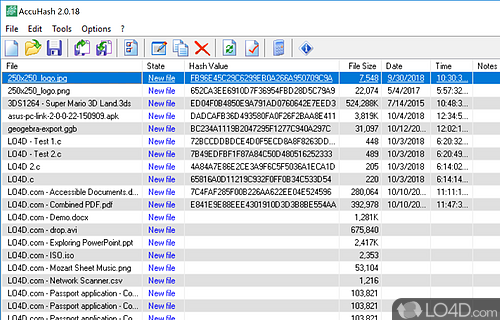 Utility for protecting the integrity and verifying the accuracy of data files using checksum calculation algorithms - Screenshot of AccuHash