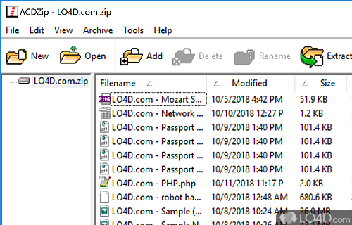 User interface - Screenshot of ACDZip