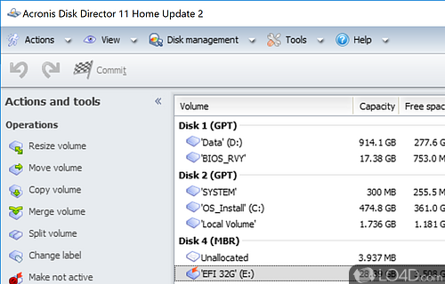 Full-featured partition management app that use to resize, copy, move, split, join partitions, run volume defragmentation - Screenshot of Acronis Disk Director Suite
