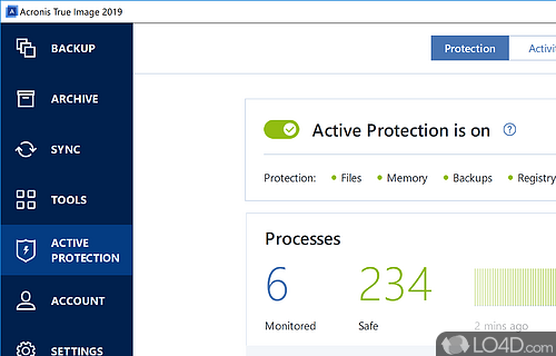 Different backup modes and advanced settings - Screenshot of Acronis True Image