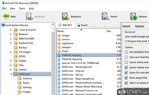 User interface - Screenshot of Active File Recovery