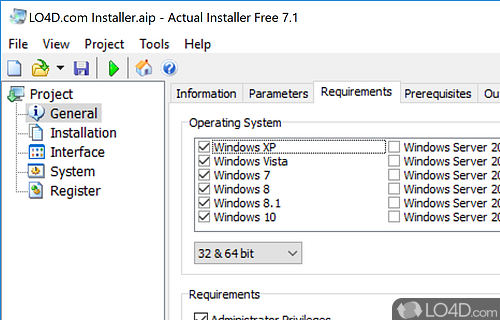 Creating a brand-new project: general parameters - Screenshot of Actual Installer Free