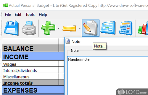 User interface - Screenshot of Actual Personal Budget Lite