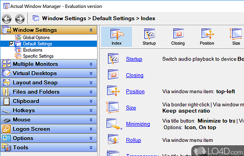 Software utility designed to function as a window manager, offering numerous customization options - Screenshot of Actual Window Manager