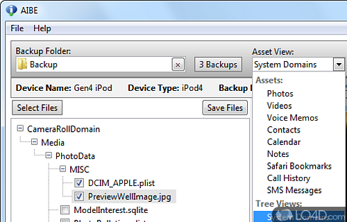 Screenshot of Acute iOS Backup Explorer - Aibe