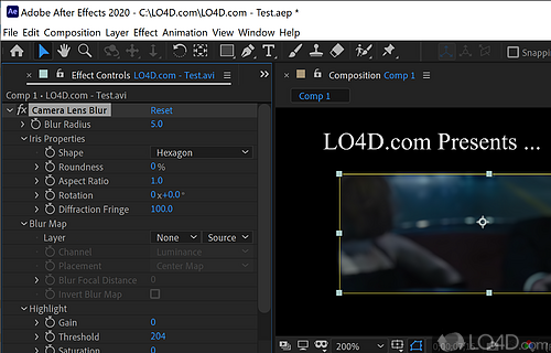Apply an array of effects and set up various parameters - Screenshot of Adobe After Effects