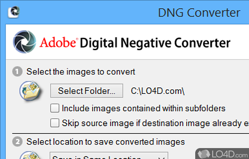 Simple but effective - Screenshot of Adobe DNG Converter