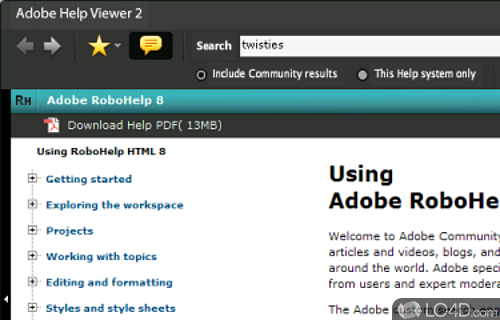 Screenshot of Adobe Help Viewer - User interface