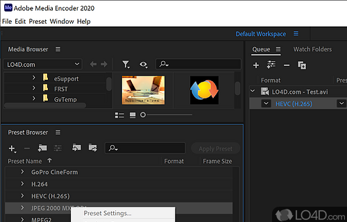 Resolutions - Screenshot of Adobe Media Encoder