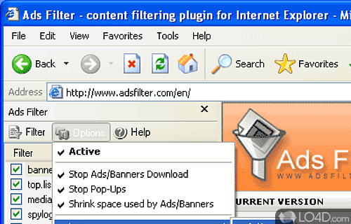 Screenshot of Helexis Ads Filter - Stop Banners and unwanted Advertisements in IE