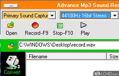 Screenshot of Advance MP3 Sound Recorder - User interface