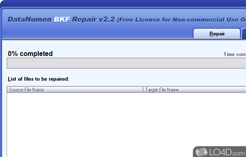 User interface - Screenshot of Advanced BKF Repair