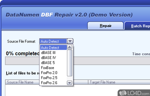User interface - Screenshot of Advanced DBF Repair