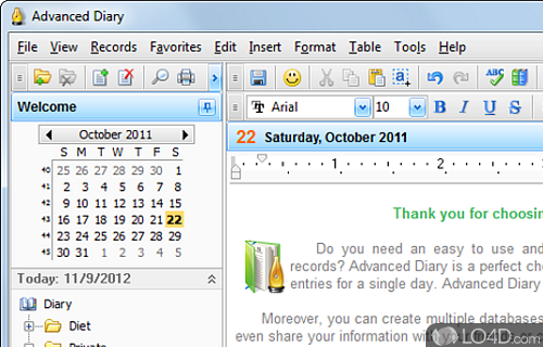 Screenshot of Advanced Diary - Digital journal where store all private information, with a built-in text editor with advanced formatting options