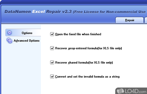 View and save logs - Screenshot of Advanced Excel Repair