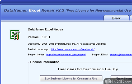 User interface - Screenshot of Advanced Excel Repair