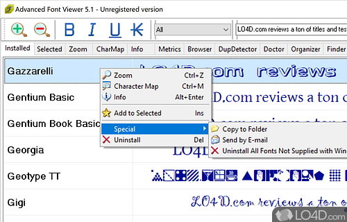 User interface - Screenshot of Advanced Font Viewer
