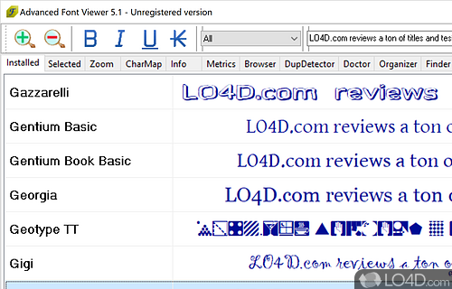 User interface - Screenshot of Advanced Fonts Viewer
