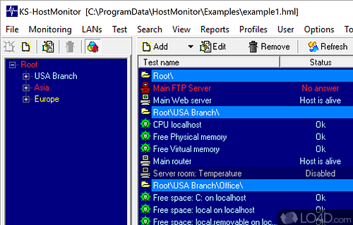 Comprises a wide range of network tests (e - Screenshot of Advanced Host Monitor