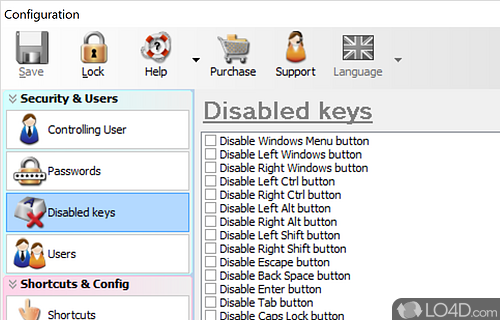 Create, change and handle various users, configure different Internet and shortcuts settings to offer secure browsing sessions - Screenshot of Advanced Internet Kiosk