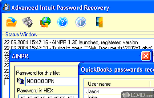 Screenshot of Advanced Intuit Password Recovery - Enables you to retrieve forgotten or lost passwords from QuickBooks and Intuit Quicken files
