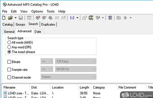 User interface - Screenshot of Advanced MP3 Catalog Pro