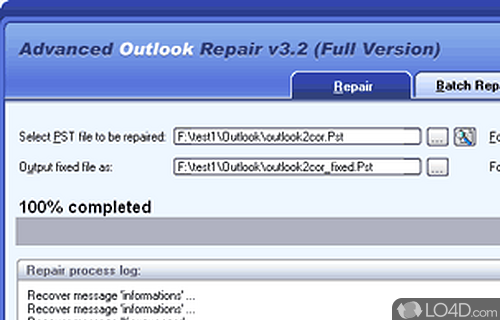Screenshot of Advanced Outlook Repair - Allows you to easily recover Microsoft Outlook PST files in batch mode