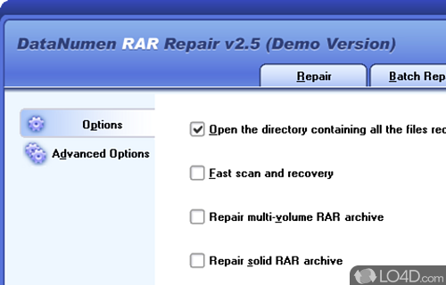 It won’t decompress correctly - Screenshot of Advanced RAR Repair