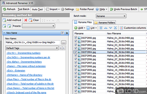 Screenshot of Advanced Renamer Portable - Quickly rename large numbers of files with no more than a few mouse clicks