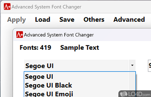 Control the font type and size in Windows - Screenshot of Advanced System Font Changer