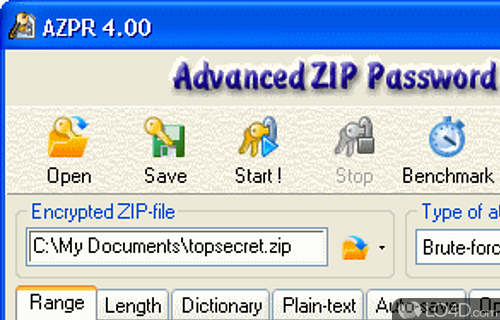 Screenshot of Advanced ZIP Password Recovery - Unlock password-protected ZIP, RAR, ACE and ARJ archives quickly and efficiently