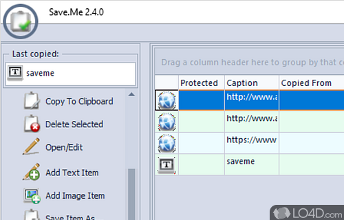User interface - Screenshot of Save.me