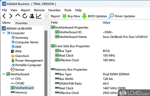 Display of pertinent information about your motherboard and RAM - Screenshot of AIDA64 Business Edition