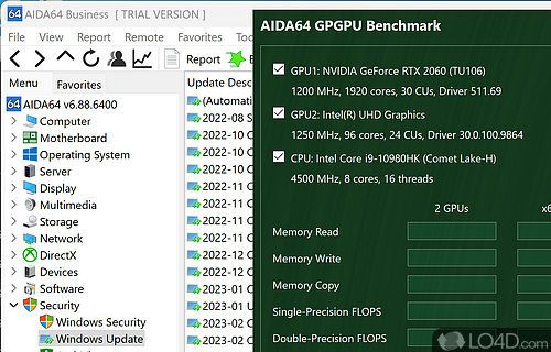 The GPU benchmark feature of AIDA64 Business Edition - Screenshot of AIDA64 Business Edition