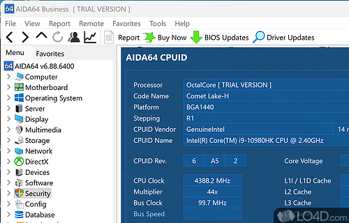 Quick access to your CPU's information with CPUID - Screenshot of AIDA64 Business Edition