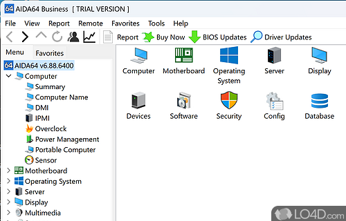 Main interface of AIDA64 Business with access to frequently-used tools - Screenshot of AIDA64 Business Edition