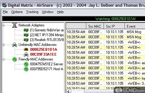 Screenshot of AirSnare - Intrusion detection system to monitor wireless network