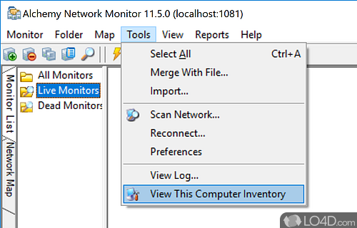 User interface and importing options - Screenshot of Alchemy Network Monitor
