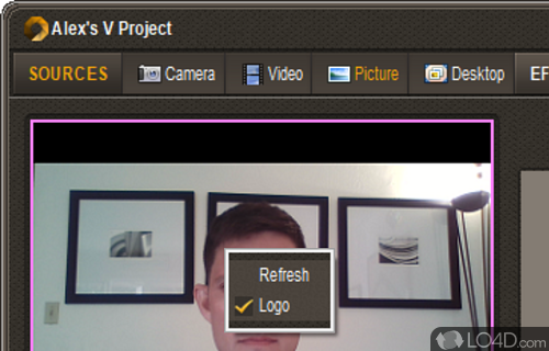 Replace the view from your webcam with a video or a picture - Screenshot of Alex's V Project