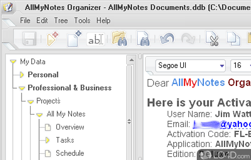 Screenshot of AllMyNotes Organizer Free - User interface