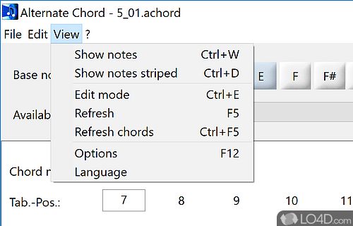 User interface - Screenshot of Alternate Chord